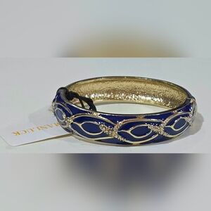 Nordstrom MANLUCK Royal Blue Lattice Enamel Crystal Hinged Bangle ‎ NWT